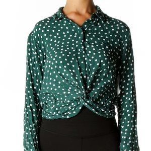 NWT abercrombie long sleeve polka dot green knot top